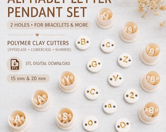 Alphabet Letter Pendant Cutter Set STL | Bracelet Letter Clay Cutters | Uppercase Lowercase Number Cutters | Polymer Clay Tools I Digital