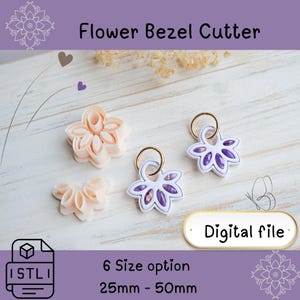 STL-fil Blomramsutklippare, Polymer Clay Blomramsutklippare, Blomörhängesutklippare, 3D-utskriftsfil, Layered Petal Bezel, Smyckestillverkning