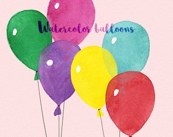 Hand Painted Watercolor Balloons Clipart - NOT AI - Commercial Use - Party Decorations