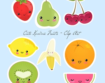 Schattige kawaii-vruchten: digitale en afdrukbare clipart