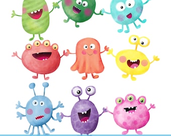 Cute Monster ClipArt, Digital and Printable Clip Art, Halloween, Children and Baby Birthday Monsters