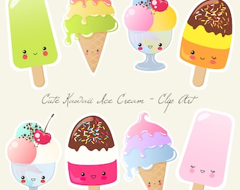 Niedliche Kawaii-Eiscremes – Digitale und druckbare Cliparts
