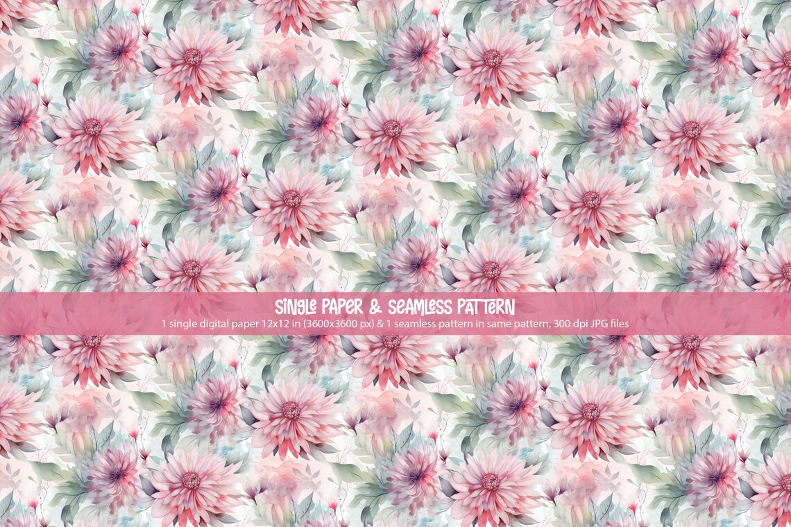 Pink Dahlia Floral Digital and Printable Paper 12 X12, Seamless Pattern ...