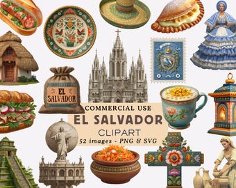 El Salvador Clipart Bundle Salvadoran Culture and Icons Illustrations Latin America Cultural Design Graphics Commercial Use Junk Journal
