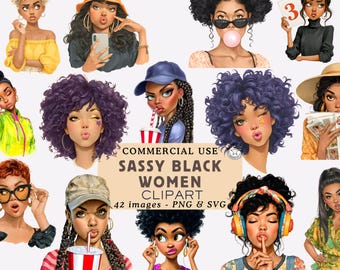 Sassy Black Woman Clipart African American Illustrations Afro Woman Graphics Stank Face PNG Commercial Use Junk Journal