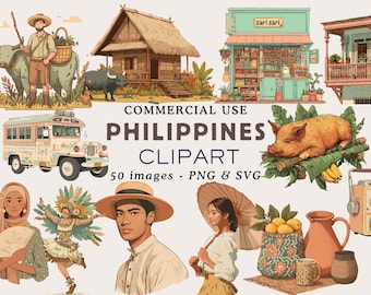 Clipart Philippines vintage : Fiesta philippine et illustrations de monuments (fichiers PNG, SVG)