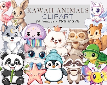 Kawaii Animals Clipart Kawaii Animals Svg Kawaii Animals Png Kawaii Animals Graphics Digital Kawaii PNG Bundle Cute Kawaii Animals Graphics
