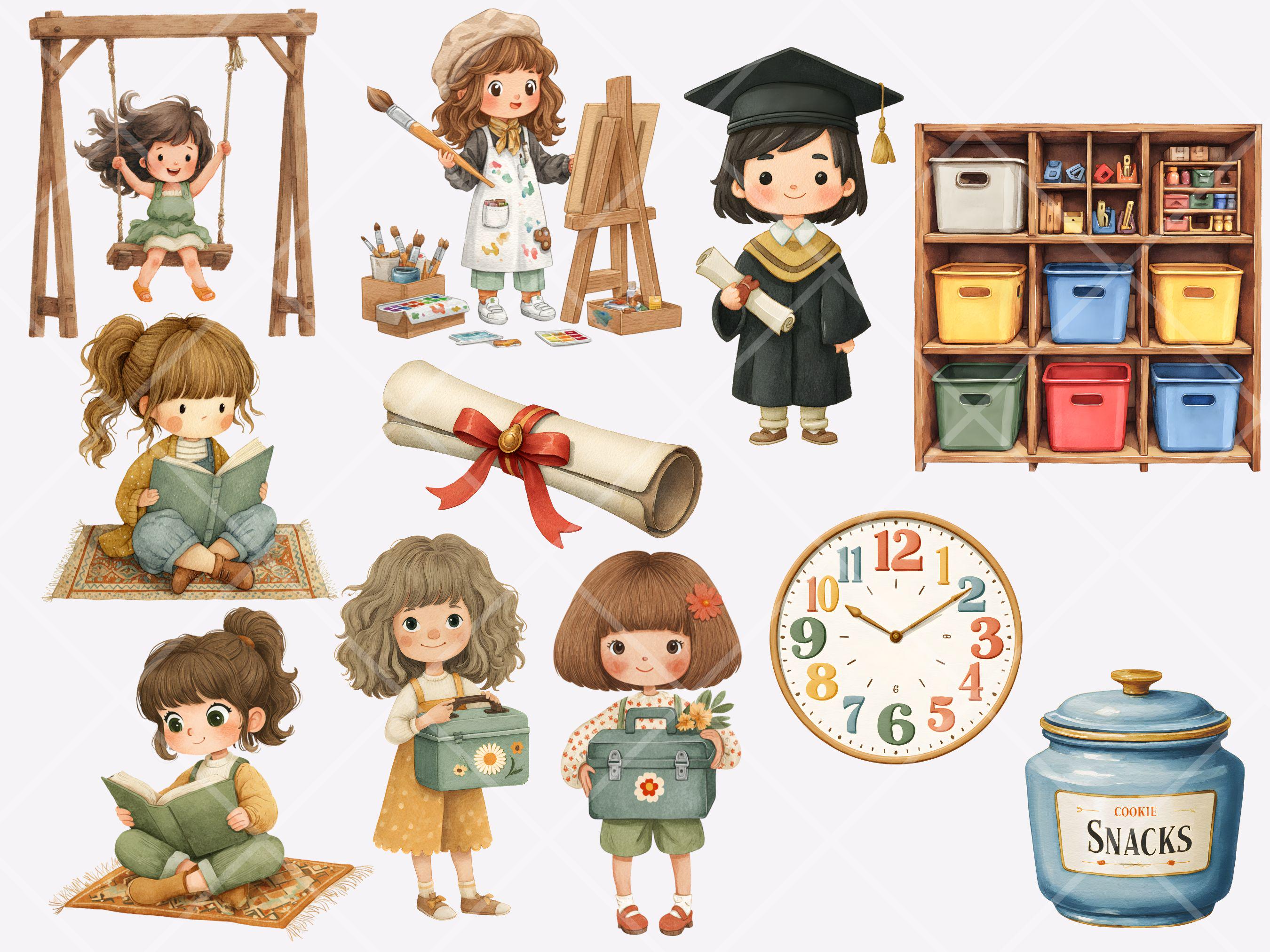 Kindergarten Clipart Bundle School Elements Graphics Toddlers School ...