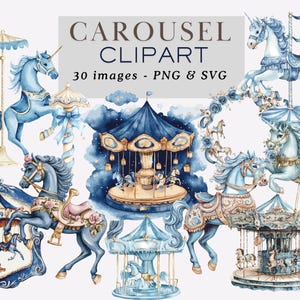 Blue Carousel Watercolor Clipart Blue Carousel Clipart Carousel Graphics Carnival Clipart Carnival Graphics Pony Clipart Blue Carousel Horse
