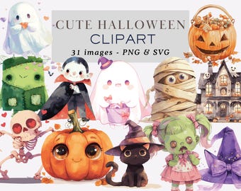 Clipart Halloween mignon Clipart aquarelle Halloween mignon chat noir PNG Clipart fantôme Décoration d'Halloween Halloween PNG Clipart momie