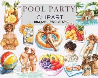 Summer Clipart Pool Party Clipart PNG Watercolor Beach Clipart Cute Summer Clipart Floatie Clipart Summer PNG Pool Party PNG Commercial Use