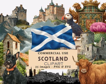 Scotland Clipart Bundle Scottish Landmarks Illustrations Scotland Culture Graphics Scottish Landscapes and Castles Commercial Use