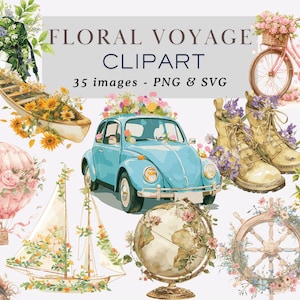 Clipart de viaje floral Clipart de viaje Clipart de viaje Viaje PNG Clipart Shabby Chic PNG Shabby Chic Floral PNG Clipart floral Uso comercial
