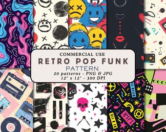 Retro Pop Funk Seamless Pattern Bundle 90s Party Seamless Digital Paper Punk Seamless Background Printable Digital Paper