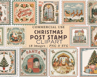 Vintage Christmas Stamp Clipart PNG: Holiday Ephemera (58 PNG & SVG)