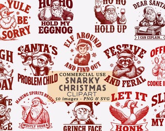 Snarky Christmas Clipart Bundle Funny Christmas Quotes Illustrations Sarcastic Holiday Christmas Graphics For Sublimation Commercial Use