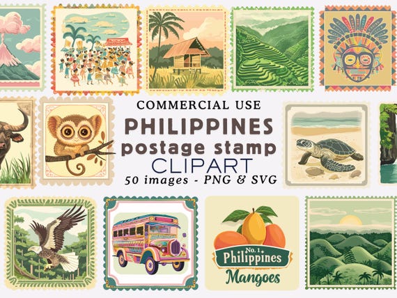 Philippines Clipart Philippines Postage Stamp PNG Philippines PNG Philippines Postcard Clipart Travel Postage Stamp Clipart Commercial Use