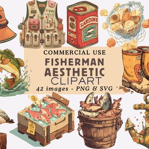 Fisherman Clipart PNG Bundle: Coastal Graphics, Sailor Art (SVG & PNG Files) (Digital Download