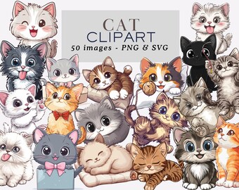 Cat Clipart Cute Cats Clipart Cat Svg Cat Png Cat Graphics Cat Junk Journal Kitten Graphics Kitten Clipart Cat Breeds Clipart Bundle Pet