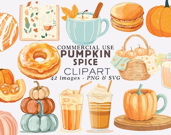 Pumpkin Spice Clipart Set: Fall Latte PNG, Thanksgiving Graphics (SVG/PNG)