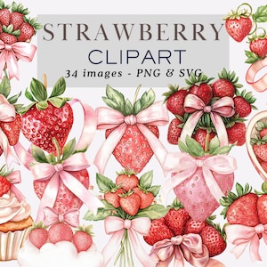 Coquette fraise Clipart aquarelle fraise Clipart fraise graphiques Fraise avec ruban Fraise avec noeuds Illustrations de baies
