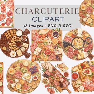 Clipart di tagliere di salumi Clipart di tagliere di formaggi Clipart di cibo Grafica di salumi Tagliere di salumi francesi Arte di formaggi e frutta Uso commerciale