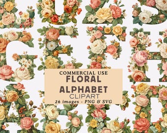 Floral Alphabet Vector Clipart Spring Floral Alphabet Graphics Printable Stickers Goodnotes PNG Digital Download Lettering