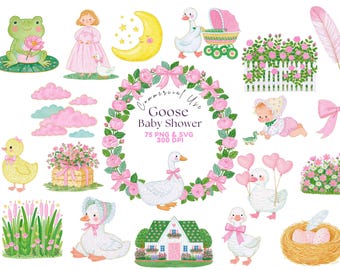 Watercolor Goose Baby Shower Clipart Coquette Nursery Decor Cute and Silly Goose Baby Birthday PNG Digital Download Groovy Aesthetic Clipart