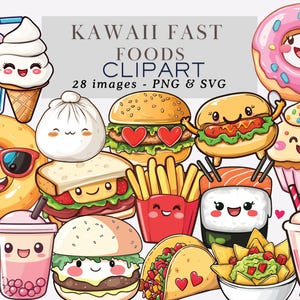 Kawaii Fast Food Clipart Cute Fast Food Clipart Kawaii Fast Food Graphics Food Illustrations Cute Fast Food PNG Food Commercial Use Clipart