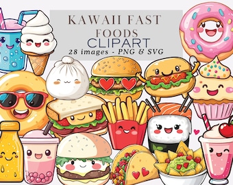 Kawaii Fast Food Clipart Cute Fast Food Clipart Kawaii Fast Food Graphics Food Illustrations Cute Fast Food PNG Food Commercial Use Clipart