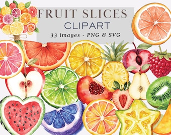 Watercolor Fruit Slices Clipart Fruit Slices Graphics Fruits Clipart Fruits Illustrations Sweet Fruits Cut in Half Fruits Png Commercial Use
