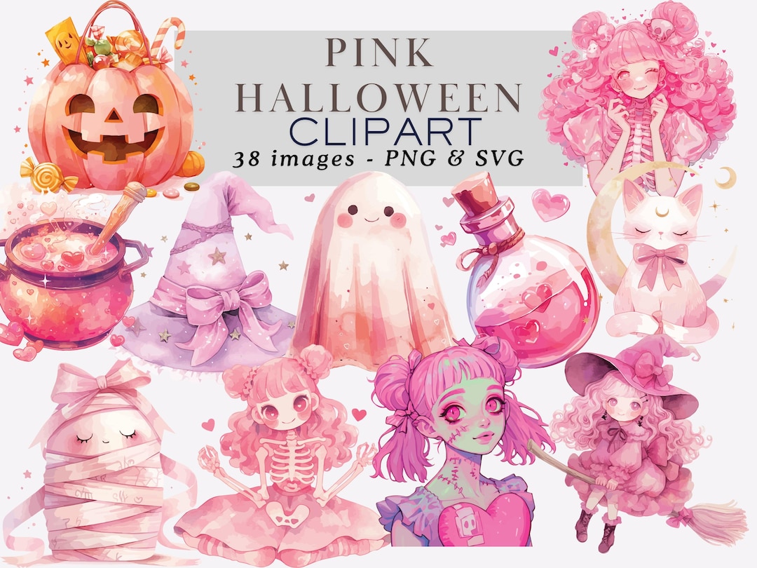 Pink Halloween Clipart PNG Pastel Gothic Halloween Cute Halloween ...