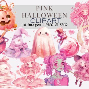 Pink Halloween Clipart PNG Pastel Gothic Halloween Cute Halloween Clipart Pink Coquette Halloween Clipart Kawaii Ghost Clipart Commercial