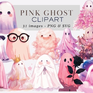 Pink Ghost Clipart PNG Pink Halloween Clipart Pink Ghost PNG Pastel Goth Halloween Clipart Coquette Ghost Clipart Spooky PNG Commercial Use