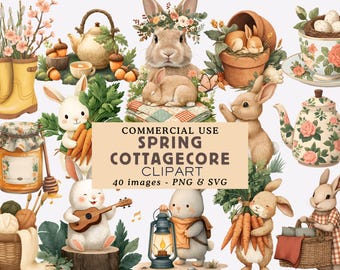 Spring Cottagecore Clipart Bundle Spring Bunny Illustrations Cute Spring Graphics Spring Easter PNG Rustic Farm Commercial Use