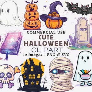 Cute Halloween Clipart Bundle Halloween Graphics Halloween PNG Spooky Halloween Halloween Illustrations Cute Ghost PNG Bundle Commercial Use