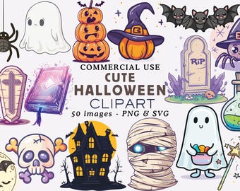 Cute Halloween Clipart Bundle Halloween Graphics Halloween PNG Spooky Halloween Halloween Illustrations Cute Ghost PNG Bundle Commercial Use