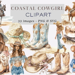 Watercolor Coastal Cowgirl Clipart Coastal Clipart Coastal Cowgirl PNG Beach Rodeo Clipart Coquette Coastal Cowgirl Clipart Commercial Use