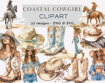 Aquarel Coastal Cowgirl Clipart Coastal Clipart Coastal Cowgirl PNG Beach Rodeo Clipart Coquette Coastal Cowgirl Clipart Commercieel gebruik