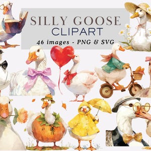 Silly Goose Clipart PNG Whimsical Goose Clipart Cute Goose PNG Spring Vintage Cottagecore Baby Shower Clipart Silly Goose PNG Commercial Use