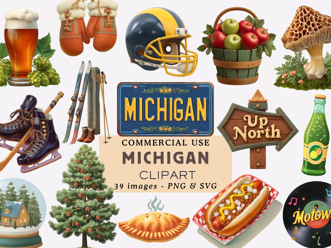 Michigan Clipart Bundle US State Landscapes & Iconic Landmark ...