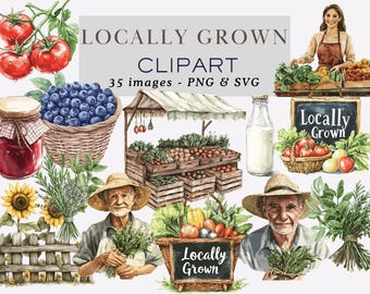 Locally Grown Clipart Farmers Market Clipart Watercolor Locally Grown Svg Locally Grown Png Garden Clipart Farmers Market PNG Commercial Use