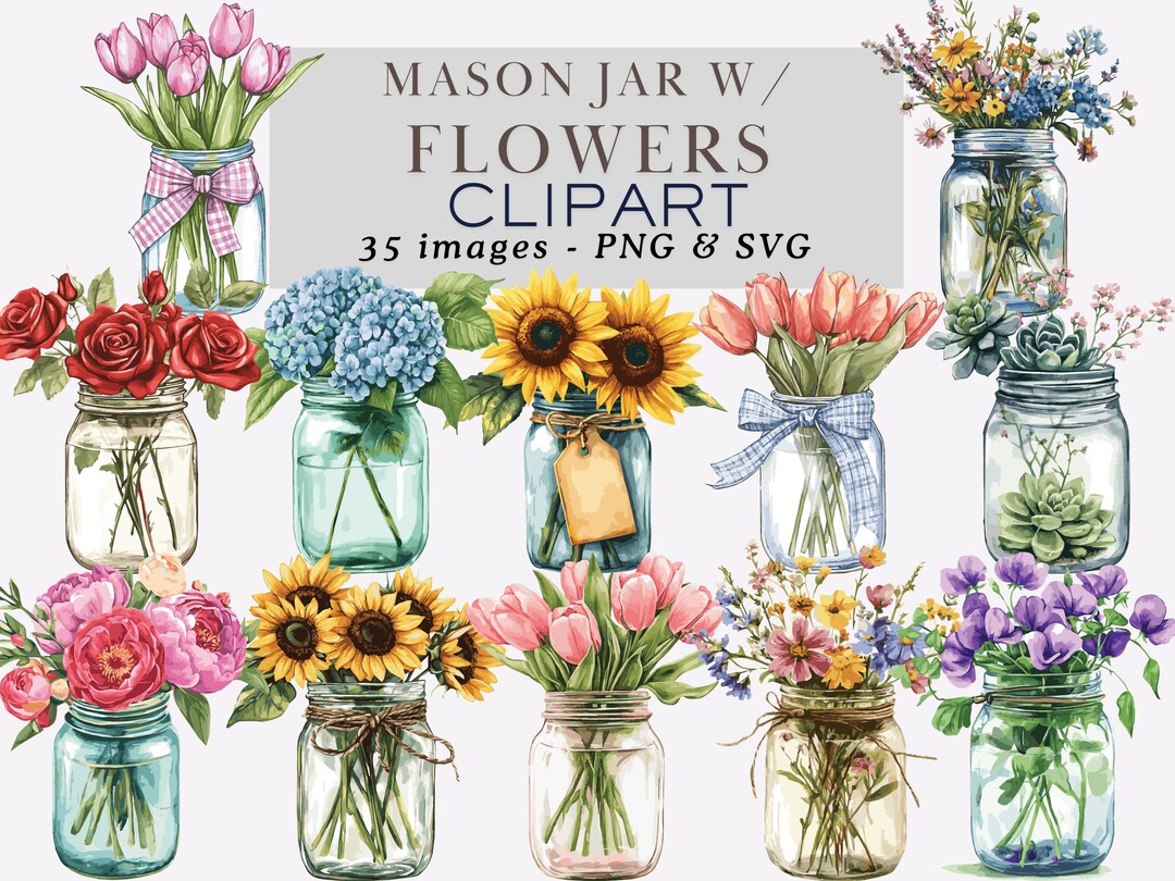 Mason Jar Flowers Clipart Bouquet Clipart Mason Jar With Flowers ...