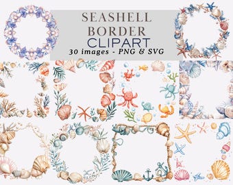 Watercolor Seashell Border Clipart Seashell Frame Seashell Border PNG Ocean Shell Frames Seashell Wreath Seashell PNG Tropical Summer Border