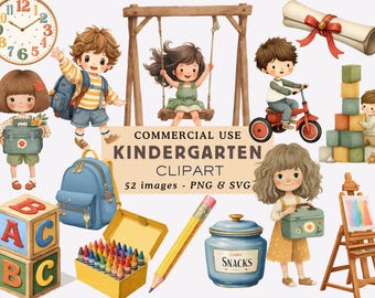 Kindergarten Clipart Bundle School Elements Graphics Toddlers School Illustrations Classroom Learning PNG Junk Journal Scrapbooking