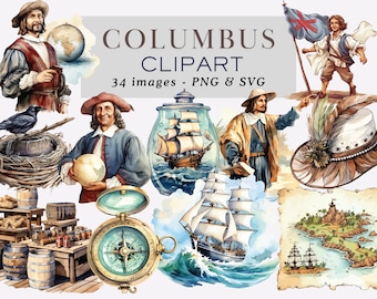 Watercolor  Columbus Clipart Png PNG Discovery of America Christopher Columbus illustration Columbus Day Clipart Columbus PNG Commercial Use