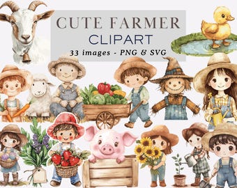 Cute Farm Clipart Farm Clipart Farmer Graphics Watercolor Farm Clipart Farmer Clipart Cottage Farm Animals PNG Cute Farmers Commercial Use