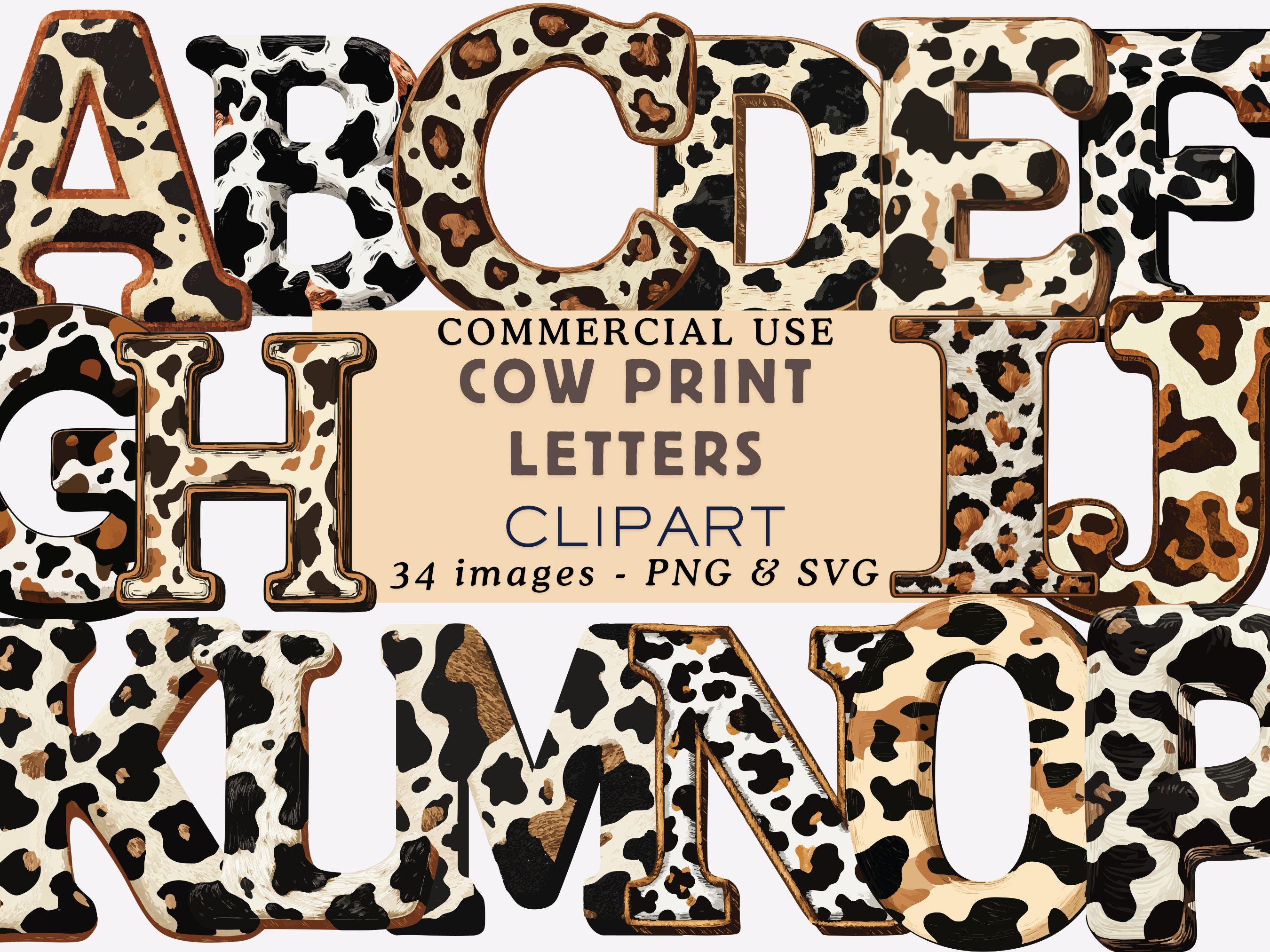 Cow Print Alphabet Clipart, Cowhide Letters PNG SVG (instant Download ...