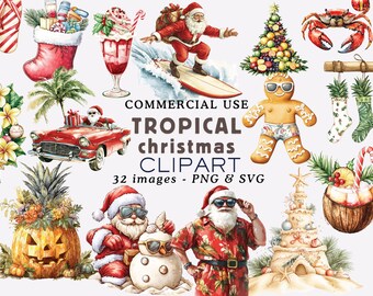 Tropische kerstclipart: zomerkerstman png, afbeeldingen strandvakantie (PNG en SVG)