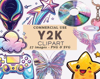 Y2K Clipart Bundle: Retro 2000s PNG Aufkleber, Designs (SVG)